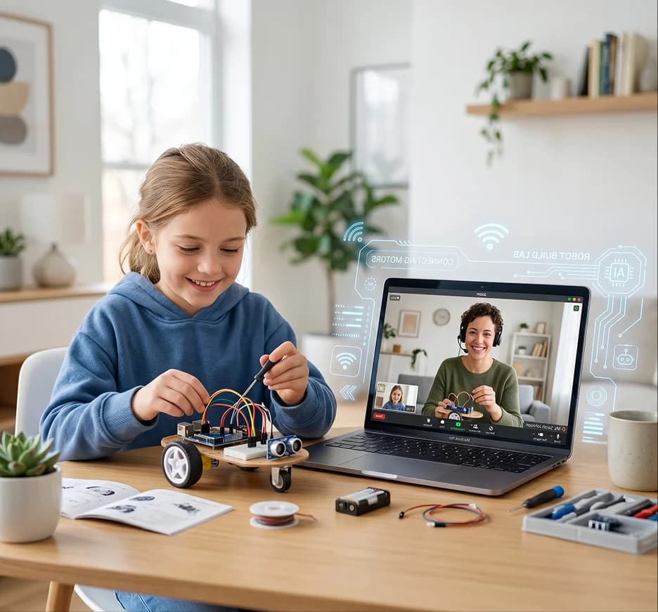 Child building a robot